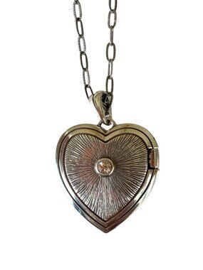 Brighton Love Lockets Silver Heart Necklace – Swarovski Crystal, Holds Photos